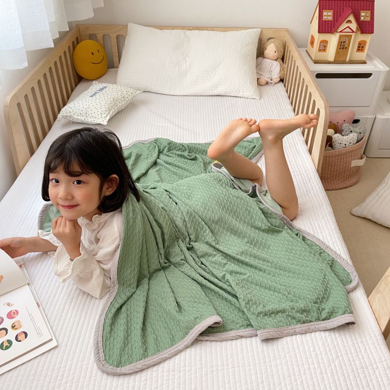 2021新款-华夫格笑脸毯儿童毯空调毯 150x200cm 绿