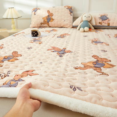 2023新款200gA类牛奶绒大豆抗菌夹棉保暖软床垫床褥子 -素色款自然光图 150*200cm单床垫 可可兔