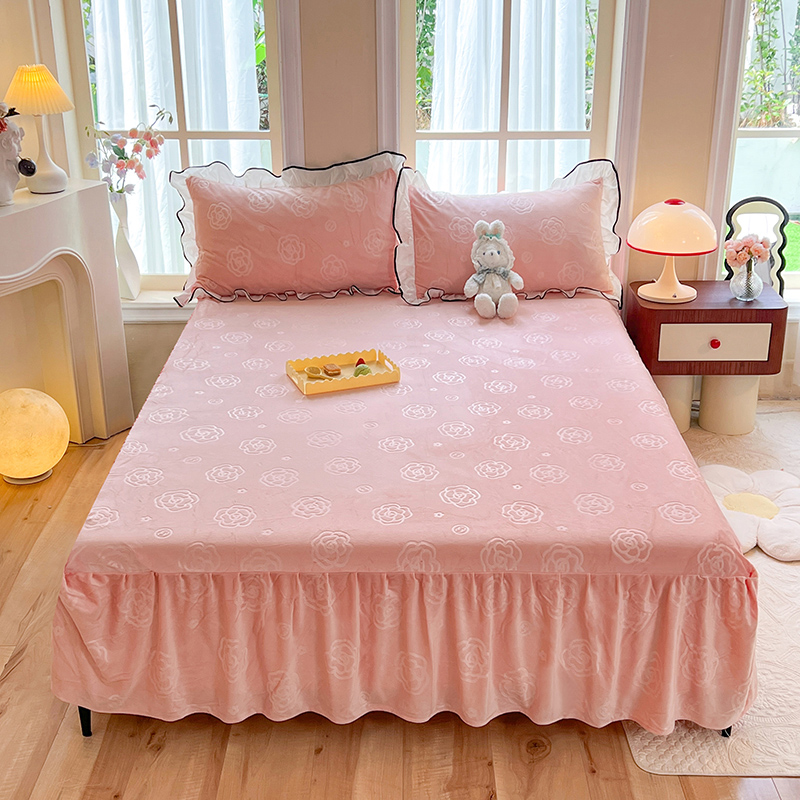 2023新款加厚宝宝绒精美提花单品床裙枕套--香语系列（包含买家秀） 120*200cm 樱花粉-裙