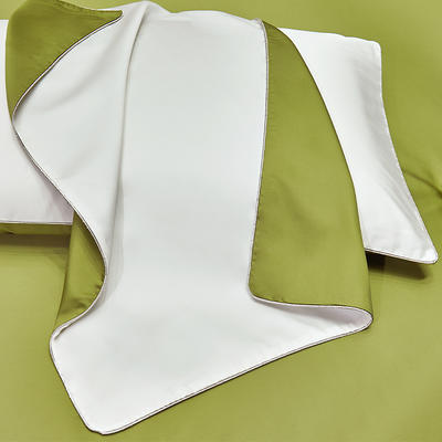 2024新款金丝织带款100支长绒棉单枕套 枕套48*74一对 珍珠白+橄榄绿