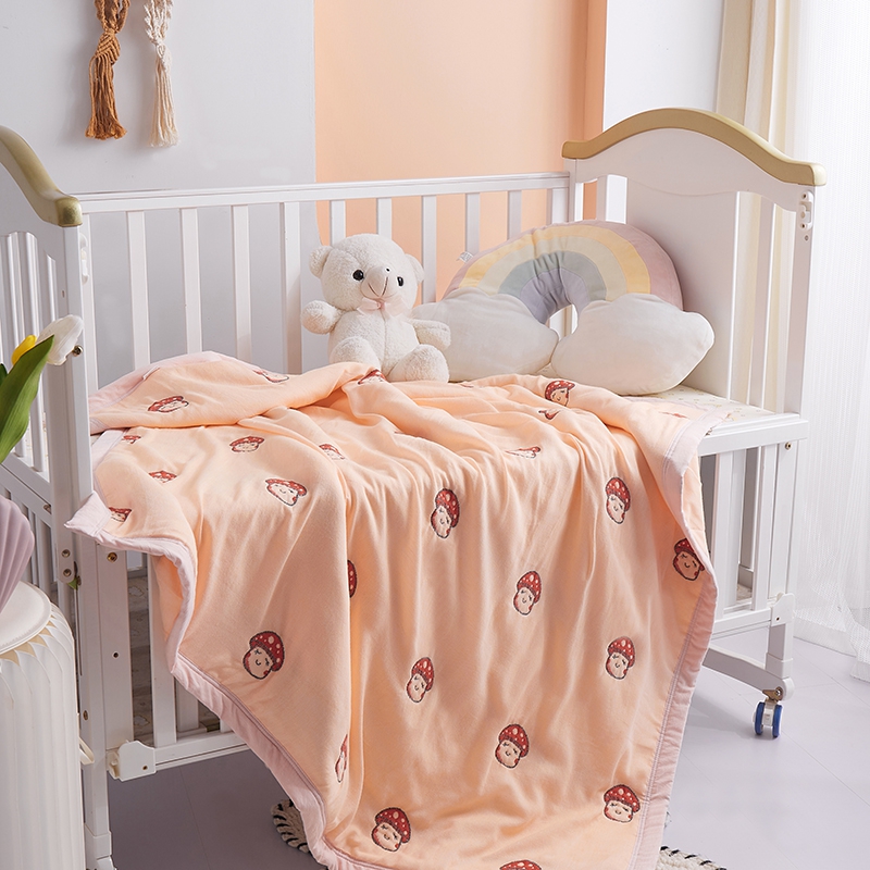 2024新款加厚婴童纱布被系列 120*120cm 粉红蘑菇