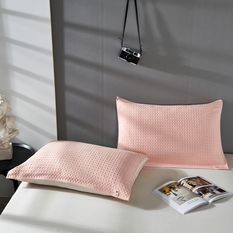 2024新款全棉华夫格摩卡系列枕巾（50*80cm/对） 50*80cm/对 摩卡粉