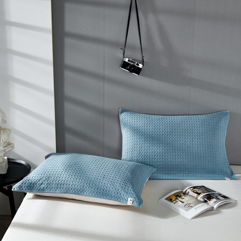 2024新款全棉华夫格摩卡系列枕巾（50*80cm/对） 50*80cm/对 摩卡蓝
