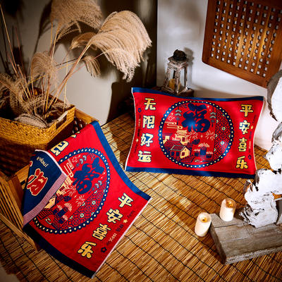 2024新款迎新中国红系列纱布枕巾 52*78CM/对 好运福