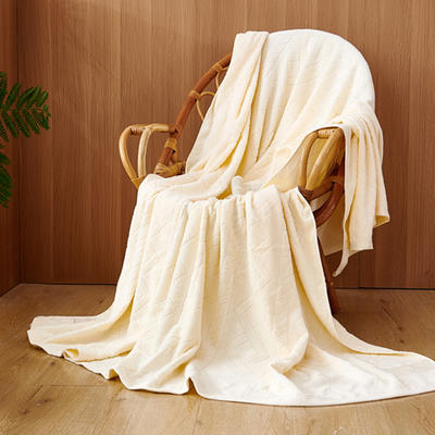 2024新款经典全棉毛圈简约毛巾被 180*220cm-毛巾被 经典螺旋花-时尚米黄