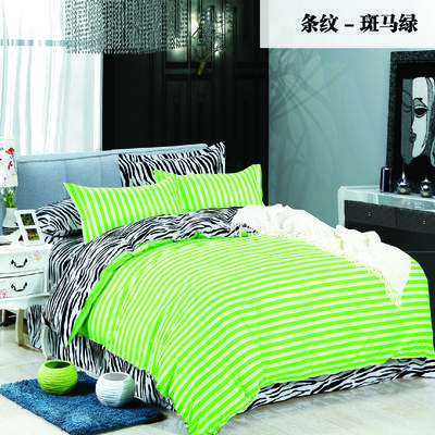 纯色双拼四件套 1.0m（3.3英尺）床 条纹-斑马绿