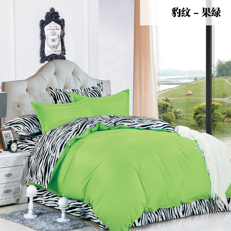 纯色双拼四件套 1.0m（3.3英尺）床 豹纹-果绿