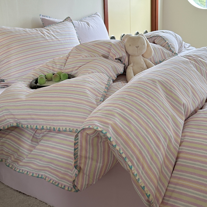 2025新款七彩贝壳全棉加厚超柔纯棉磨毛全棉四件套 幻珊-紫细条