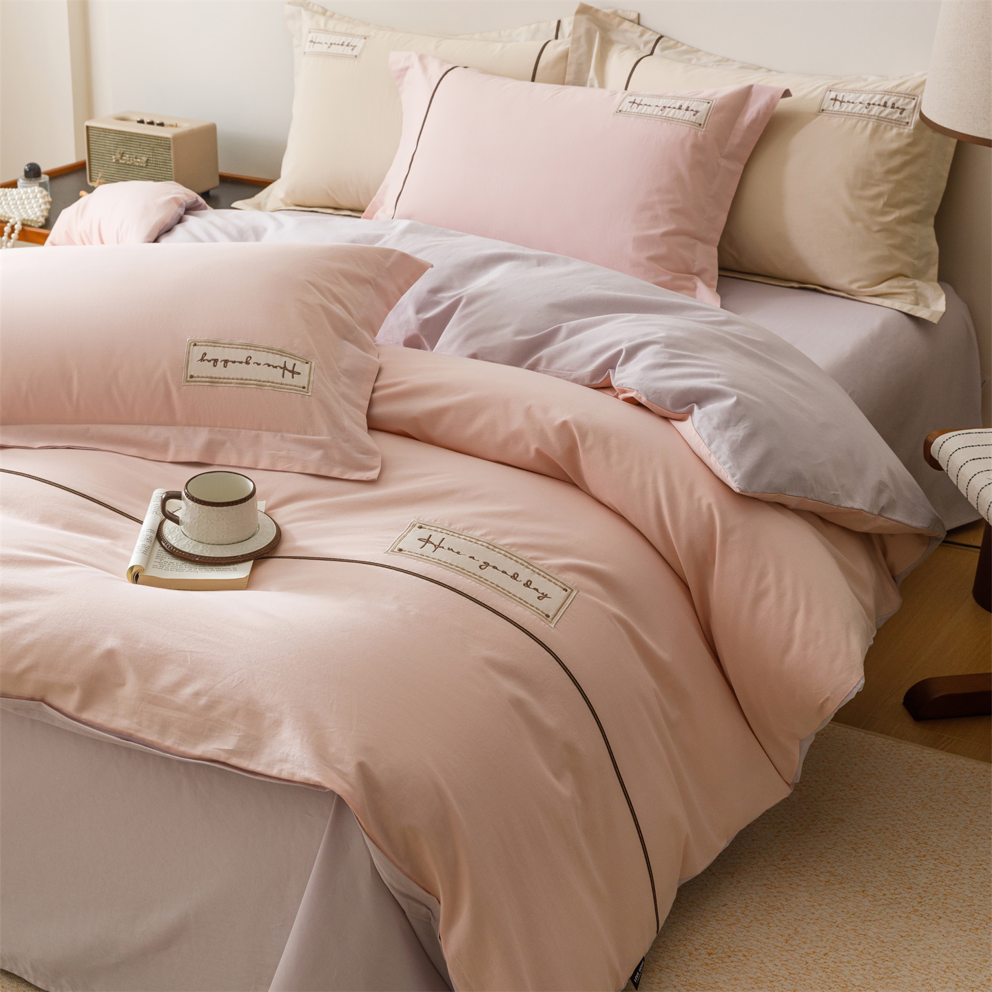 2026新款A类水洗棉加厚绣花刺绣四件套-卡尔文 卡尔文-芝夏粉