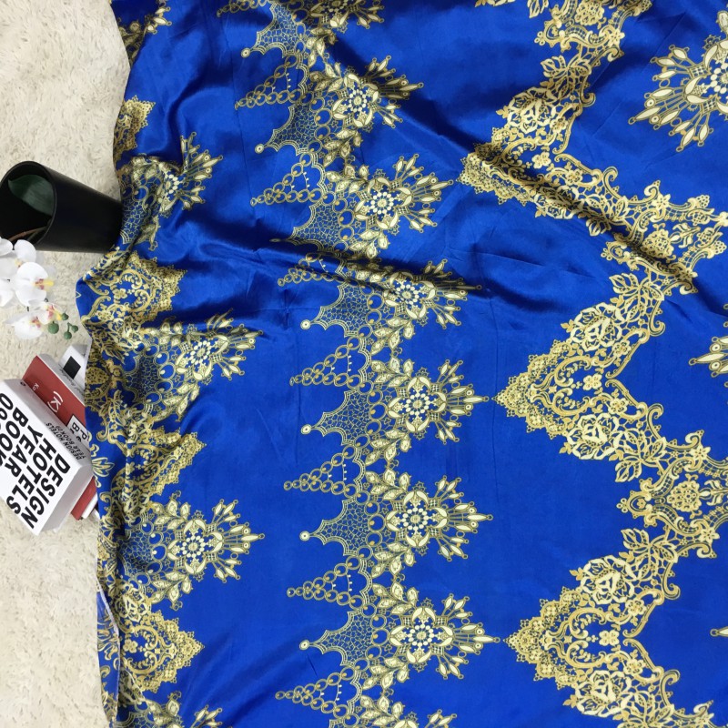 2018新款--色丁分散印花水洗真丝套件被芯面料 幅宽 150cm 锦绣风姿-蓝