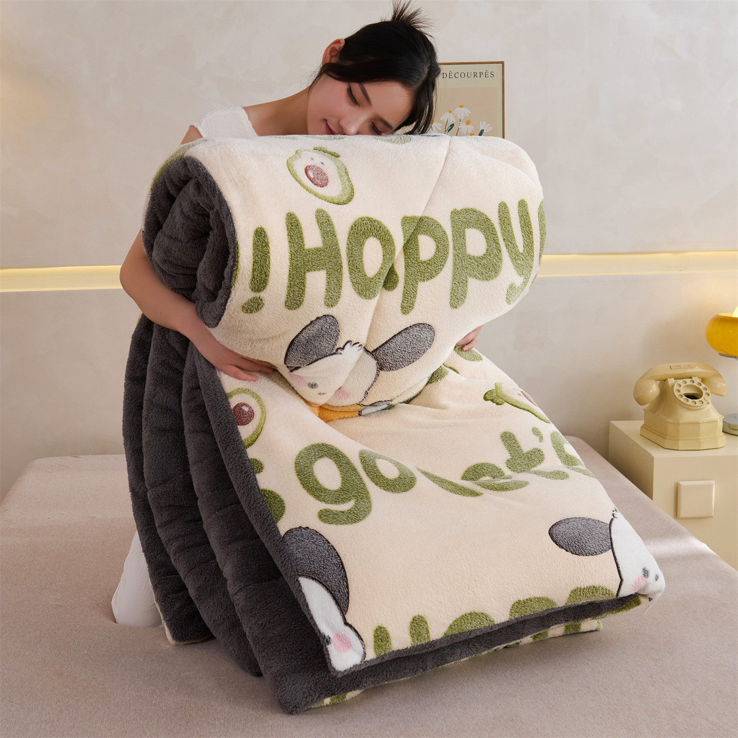 2025新款AB版雪花绒羊羔绒印花加厚保暖冬被被子被芯 字母小狗