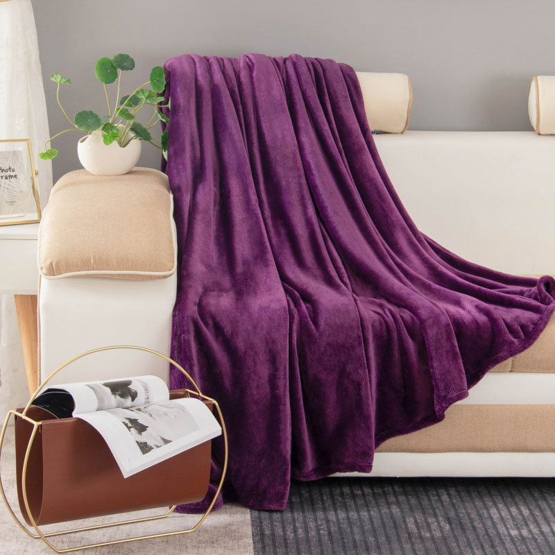2022新款直播热款300g纯色法莱绒毛毯盖毯休闲毯子 150*200cm 紫