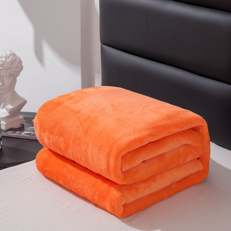 2023新款220克素色法莱绒毛毯盖毯子休闲毯 1.0*1.5m 橘黄色