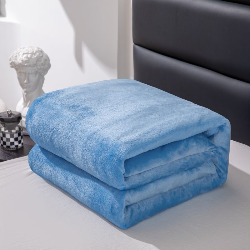 2023新款220克素色法莱绒毛毯盖毯子休闲毯 1.0*1.5m 天蓝色