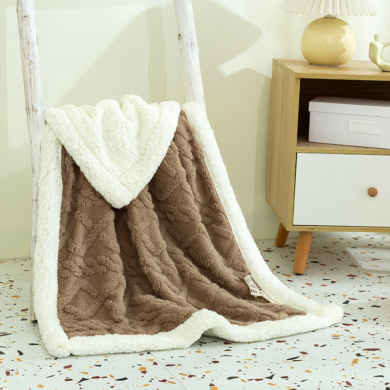 2023新款塔芙绒毯羊羔绒收包边休闲毯盖毯午休毯-风格二 100*150cm 咖啡色