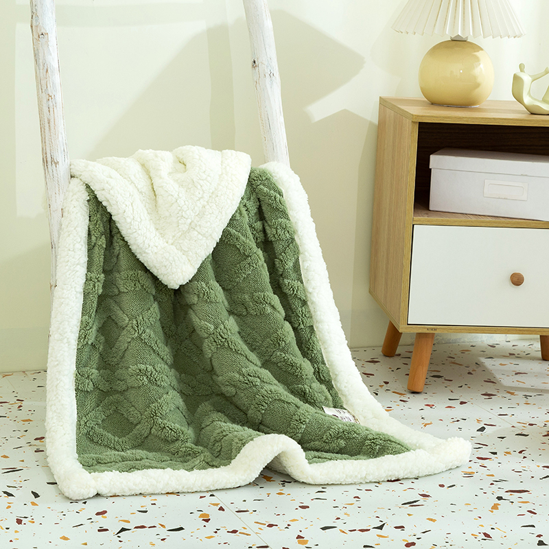 2023新款塔芙绒毯羊羔绒收包边休闲毯盖毯午休毯-风格二 100*150cm 绿色