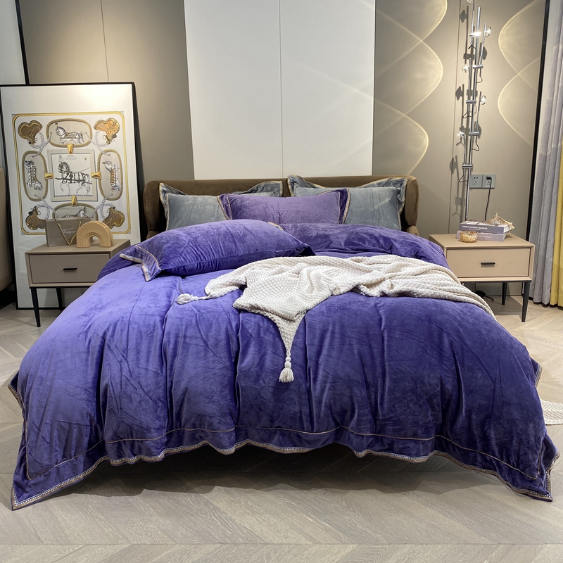 2022新款高端婴儿绒刺绣宽边四件套-索菲系列（实拍图） 1.8米床单款四件套 索菲-魅惑紫