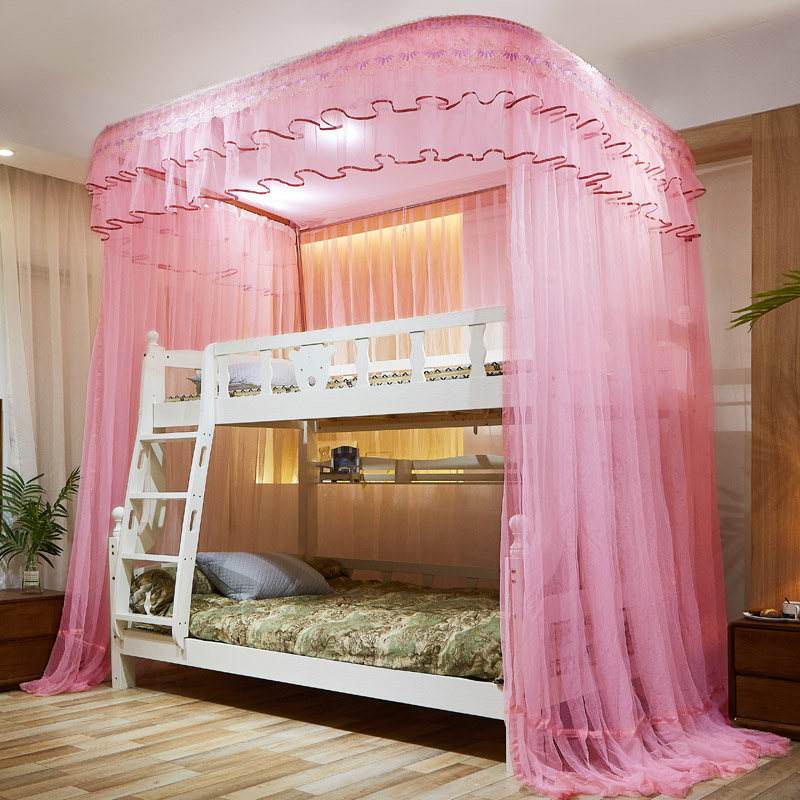 新款-子母床蚊帐（柜梯款） 柜梯款长度为2.5m 粉色