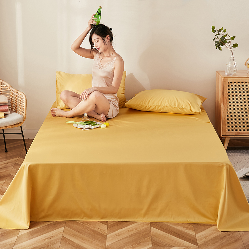 2022新款100支长绒棉贡缎纯色系列-单床单 160*230cm单床单 亮丽黄