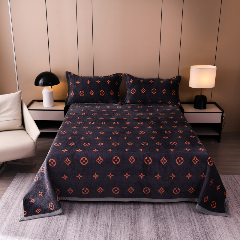 2025秋冬新款印花牛奶绒直角单床盖宽边加厚 直角款-四叶草-灰