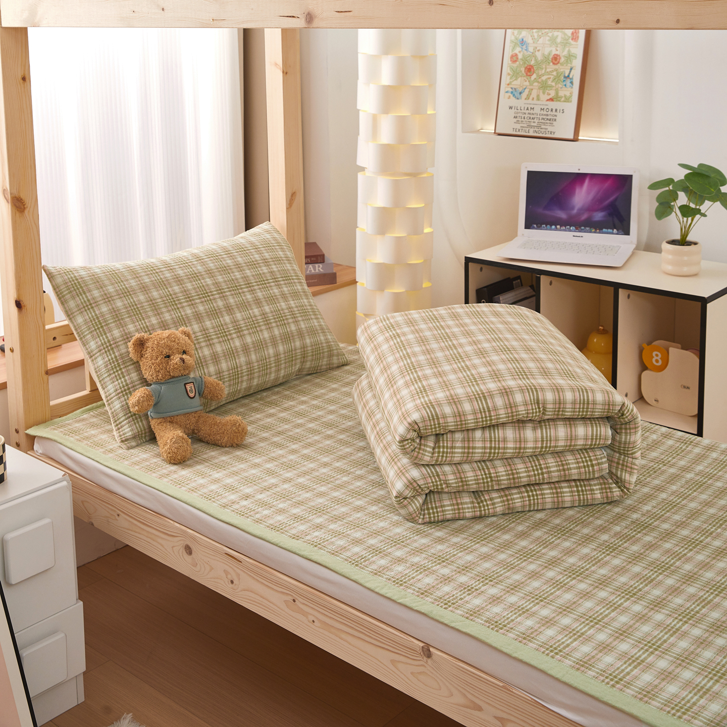 2025新款全棉色织水洗棉四件套纯棉床盖被套罩枕套学生三件套宿舍单人床-床盖款