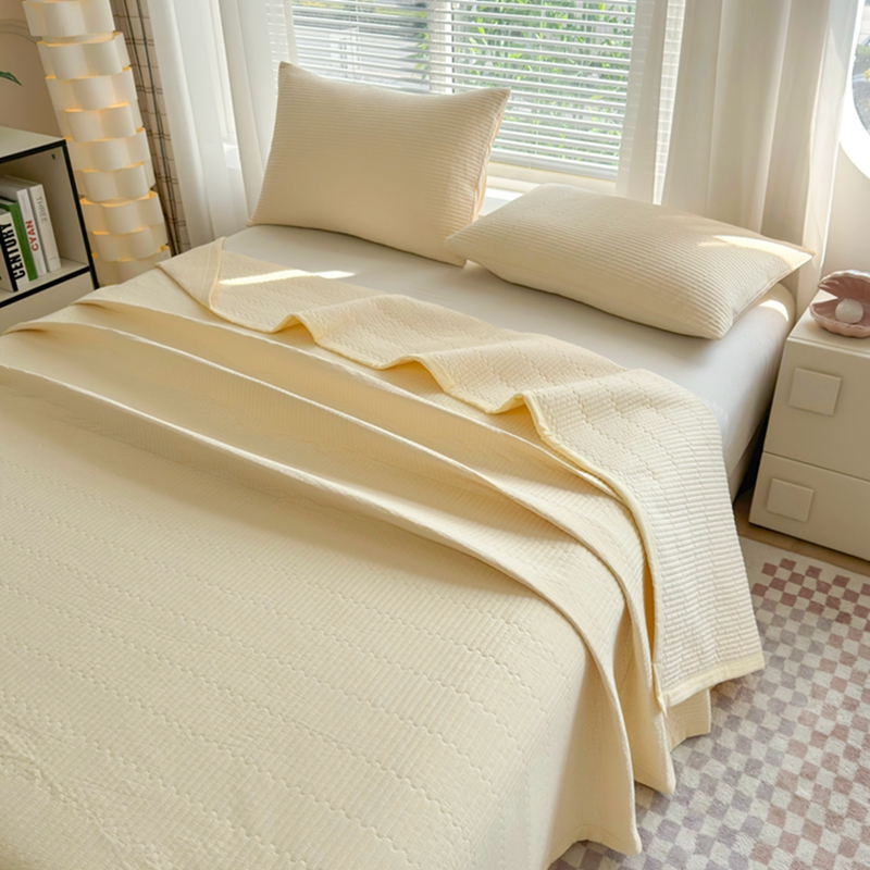 2025新款全棉纯棉色织水洗棉床盖三件套学生床宿舍床单枕套