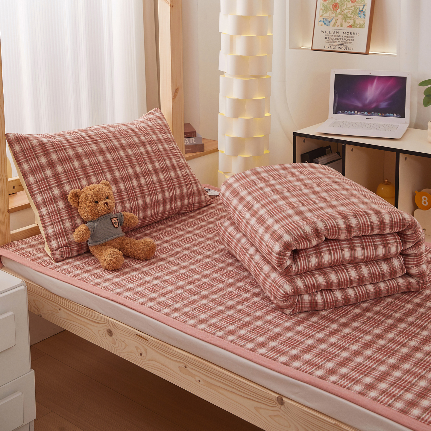 2025新款全棉色织水洗棉四件套纯棉床盖被套罩枕套学生三件套宿舍单人床-床盖款