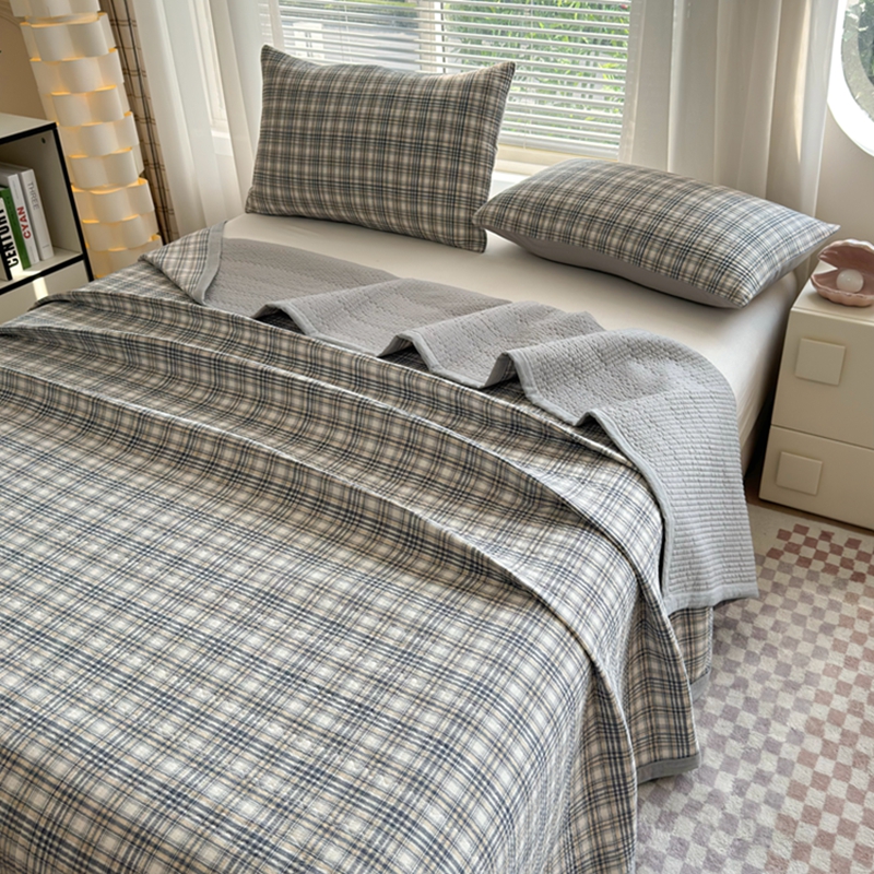 2025新款全棉纯棉色织水洗棉床盖三件套学生床宿舍床单枕套