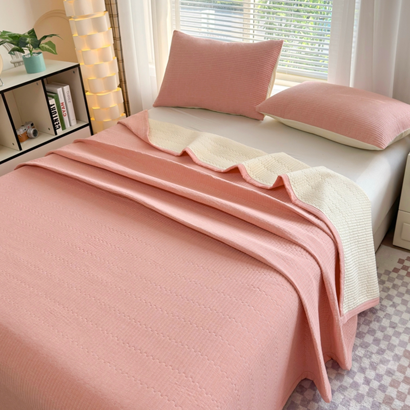 2025新款全棉纯棉色织水洗棉床盖三件套学生床宿舍床单枕套