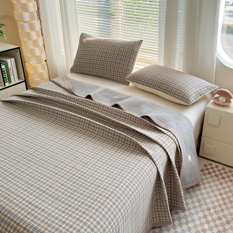 2025新款全棉纯棉色织水洗棉床盖三件套学生床宿舍床单枕套