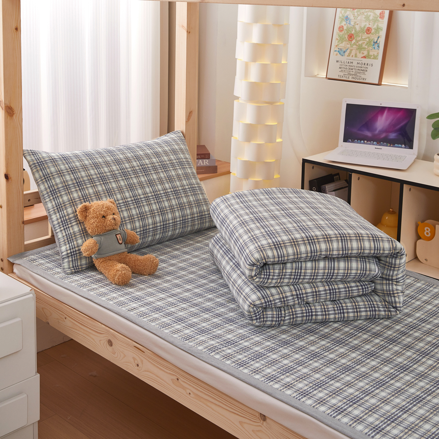 2025新款全棉色织水洗棉四件套纯棉床盖被套罩枕套学生三件套宿舍单人床-床盖款