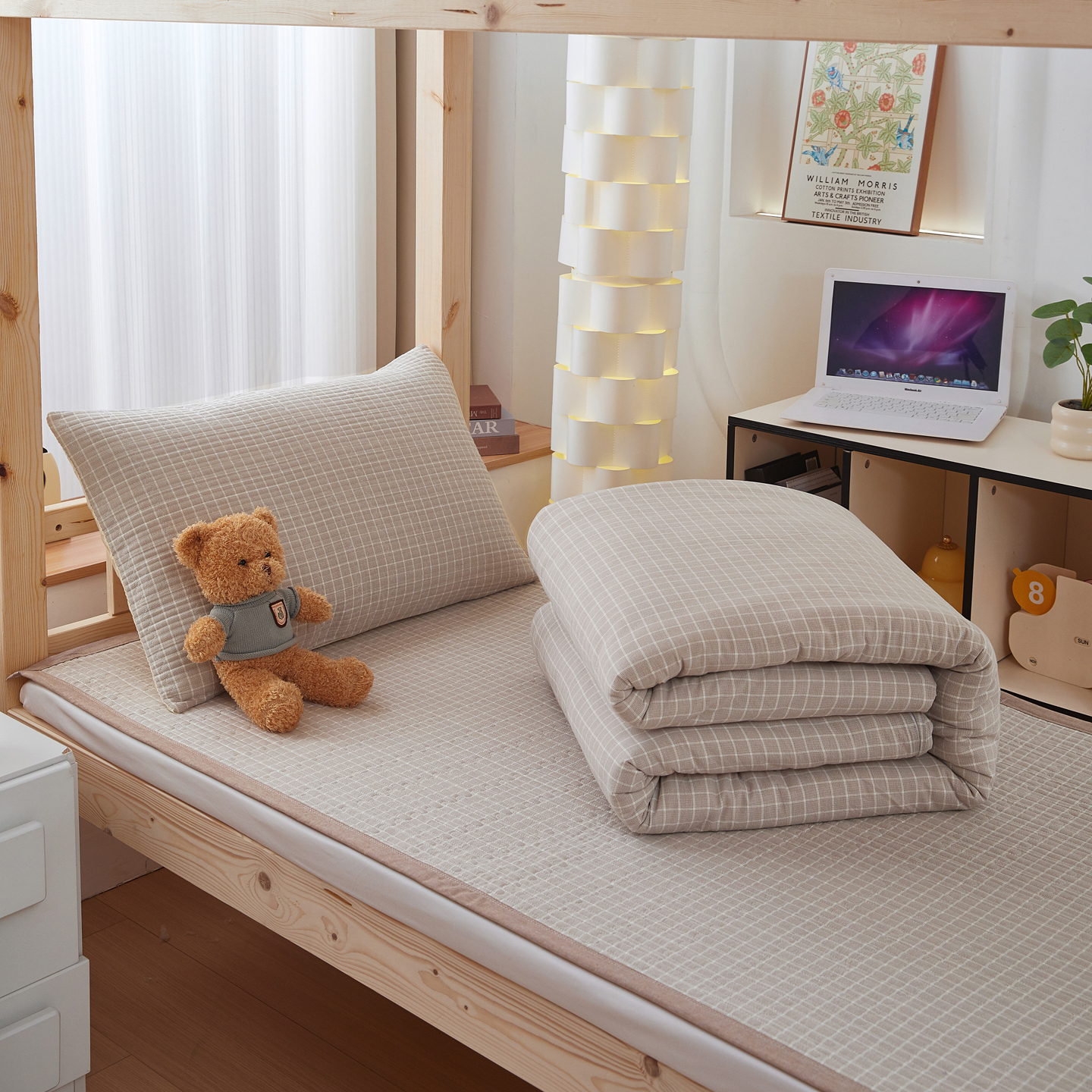 2025新款全棉色织水洗棉四件套纯棉床盖被套罩枕套学生三件套宿舍单人床-床盖款