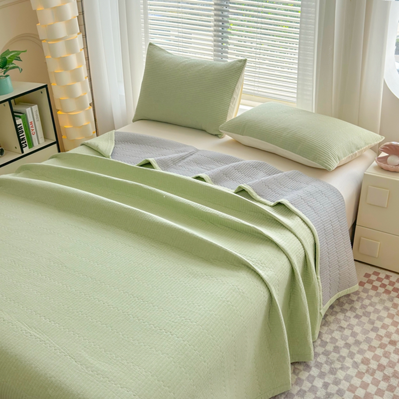 2025新款全棉纯棉色织水洗棉床盖三件套学生床宿舍床单枕套