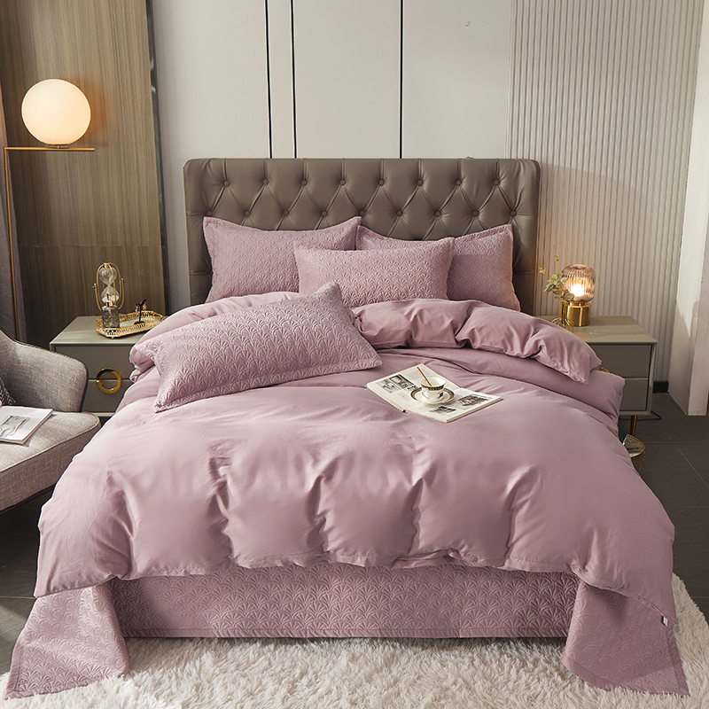 新款60支全棉床盖长绒棉绗缝夹棉床单床盖四件套 标准床盖200*230cm三件套 香芋紫