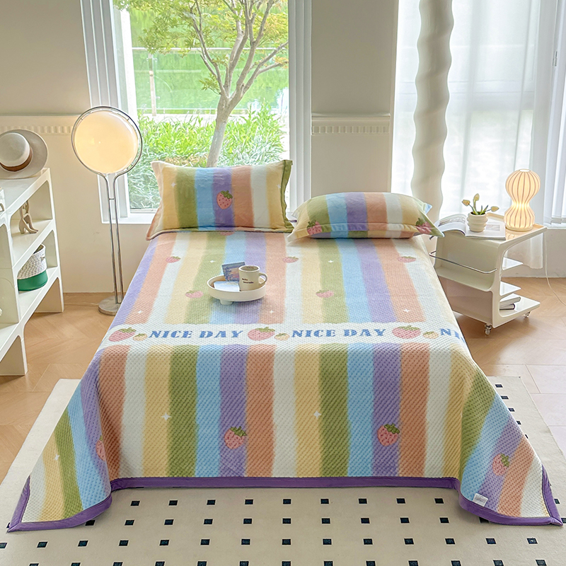 新款高密度牛奶绒多功能床盖 盖毯 200*230cm单床盖 彩虹甜心