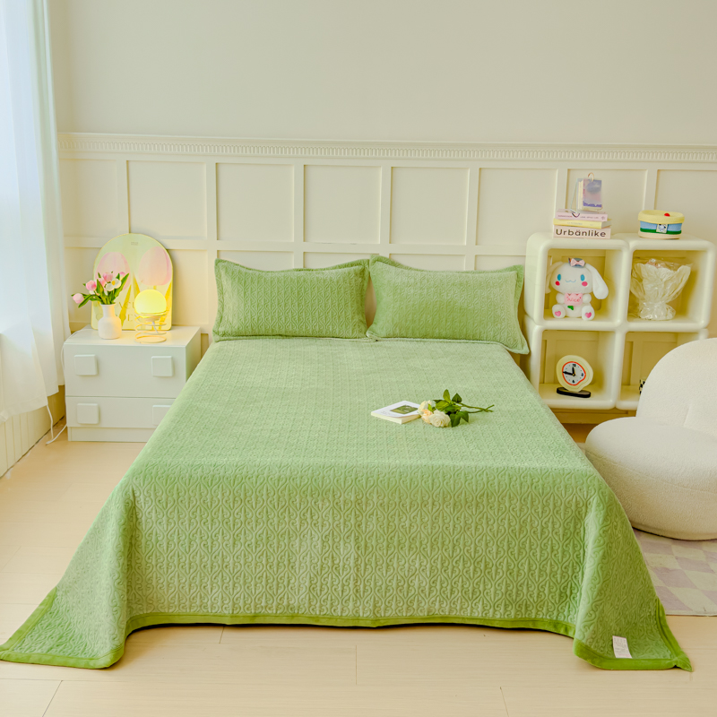 2025秋冬新款印花牛奶绒直角单床盖宽边加厚 直角款-薄荷绿