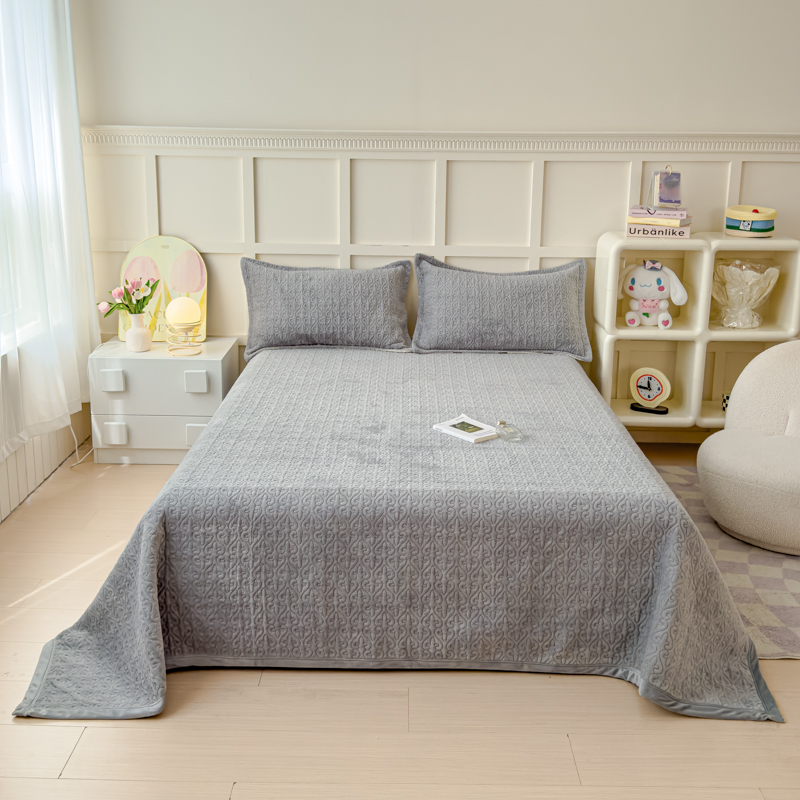 2025秋冬新款印花牛奶绒直角单床盖宽边加厚 直角款-贝儿多灰