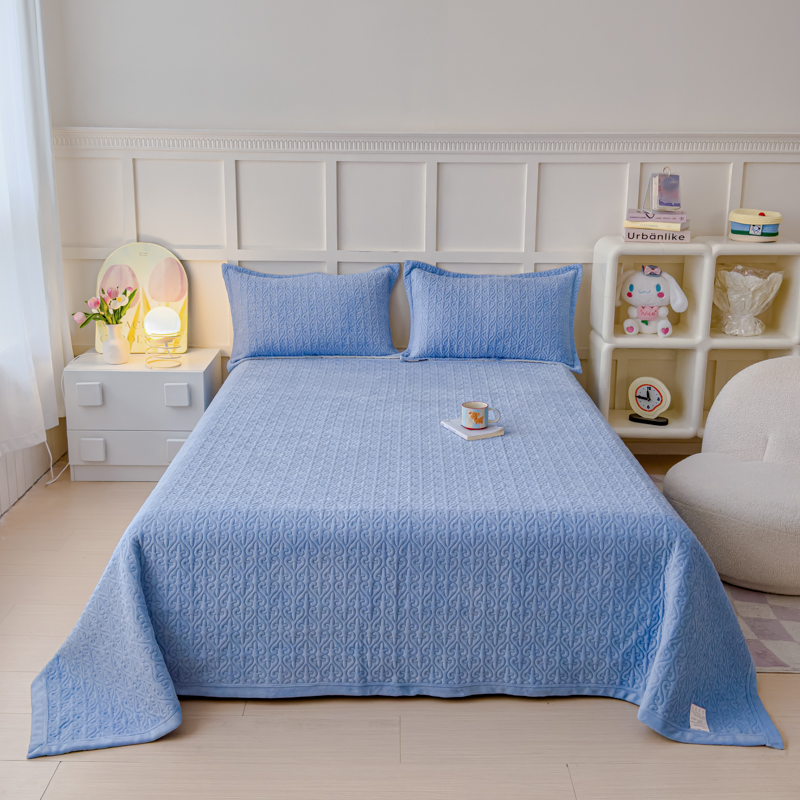 2025秋冬新款印花牛奶绒直角单床盖宽边加厚 直角款-挪威蓝
