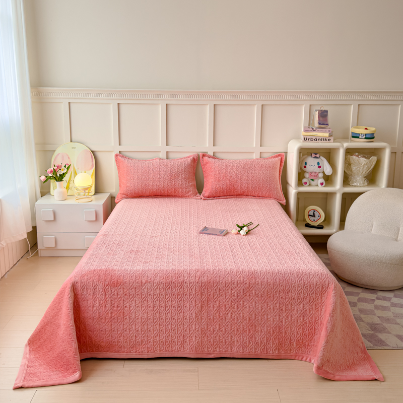 2025秋冬新款印花牛奶绒直角单床盖宽边加厚 直角款-藕粉