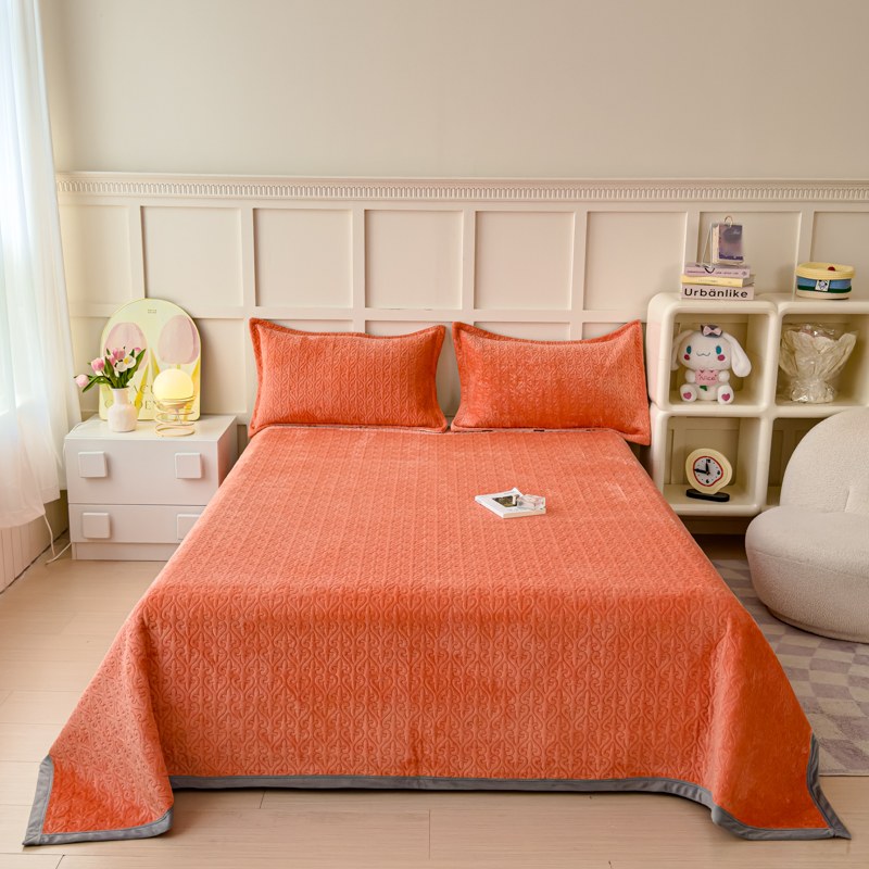 2025秋冬新款印花牛奶绒直角单床盖宽边加厚 直角款-阳光橙