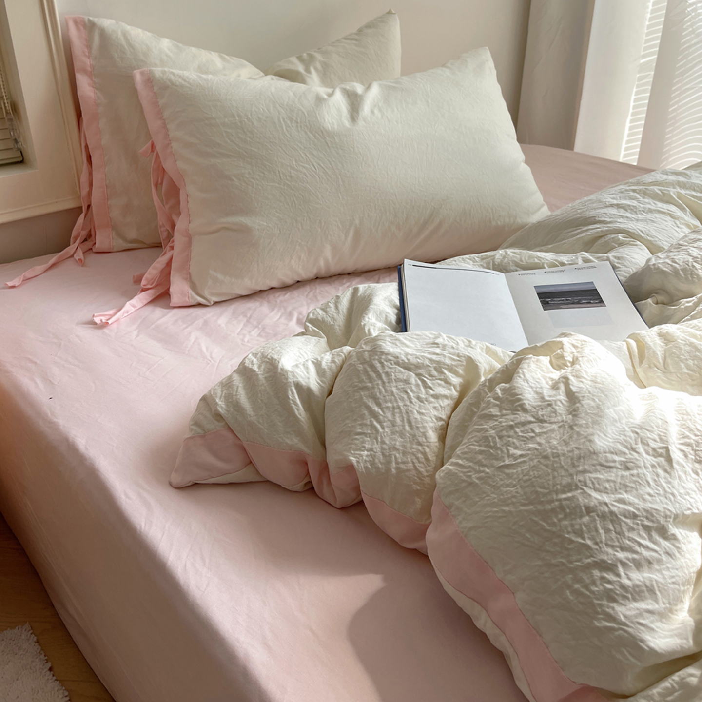 2025新款纯色撞色包边绑带款四件套