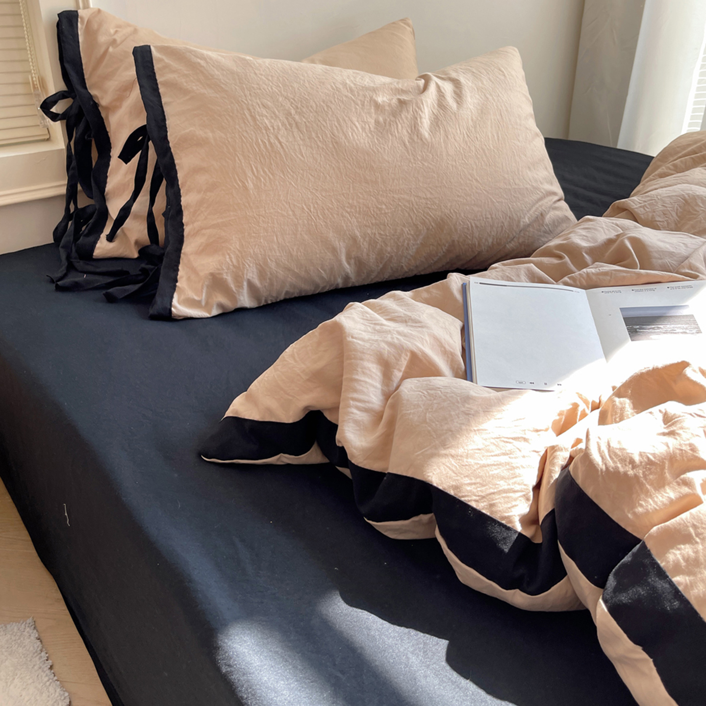 2025新款纯色撞色包边绑带款四件套