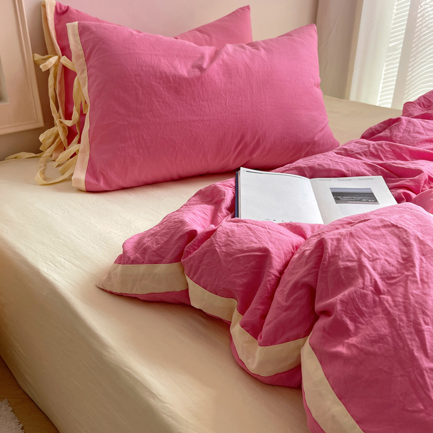 2025新款纯色撞色包边绑带款四件套