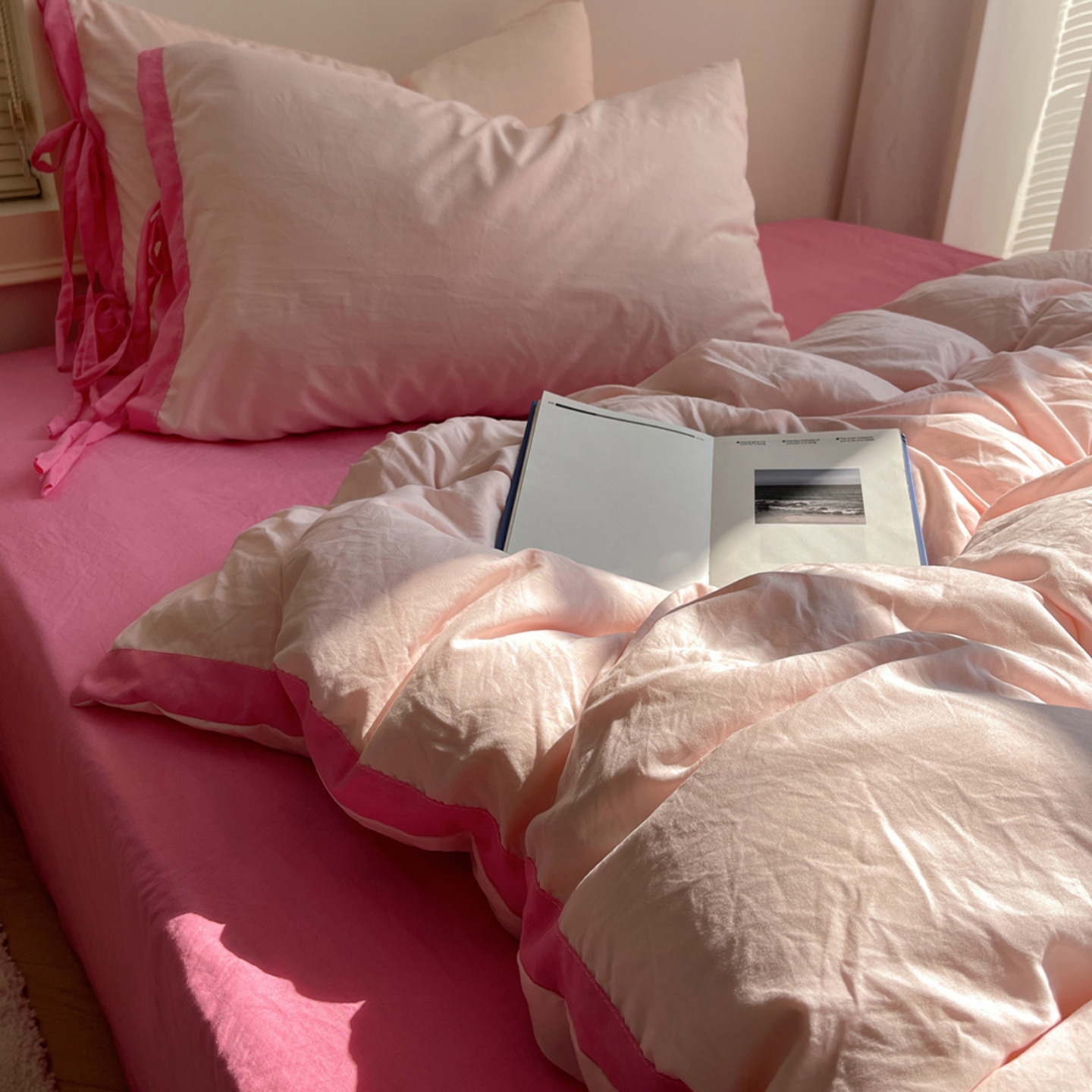 2025新款纯色撞色包边绑带款四件套