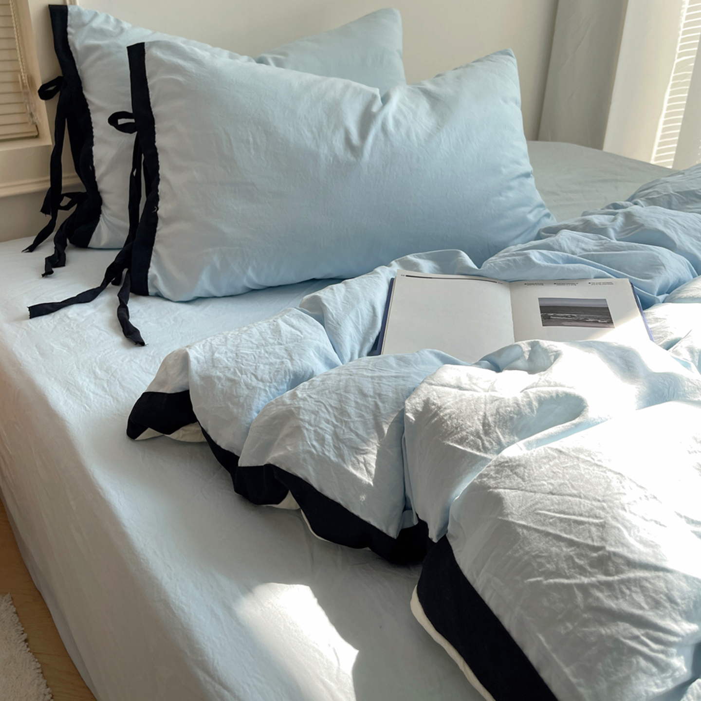 2025新款纯色撞色包边绑带款四件套