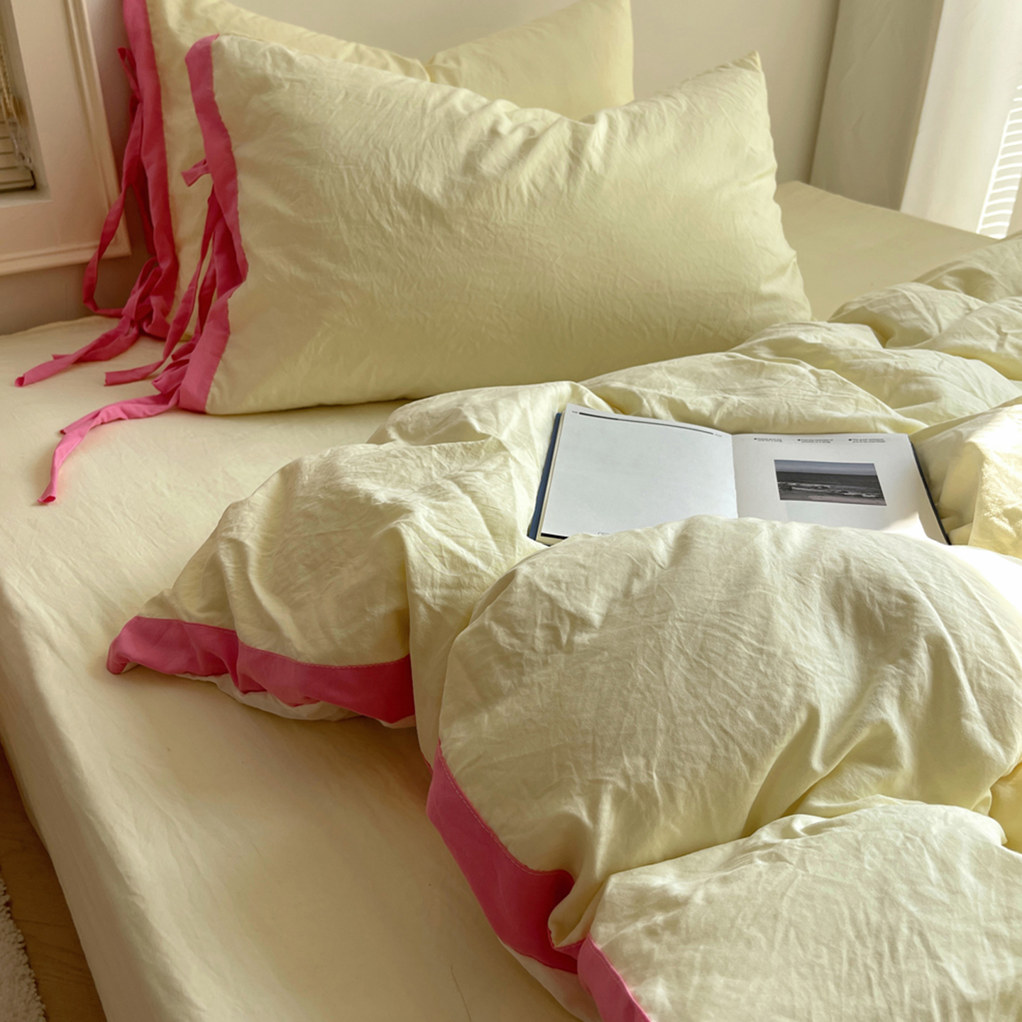 2025新款纯色撞色包边绑带款四件套