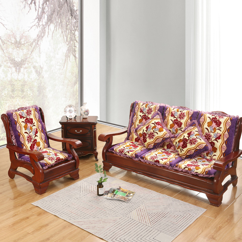 2022新款冬季沙发垫（一座一靠） 55cm 富贵花-紫