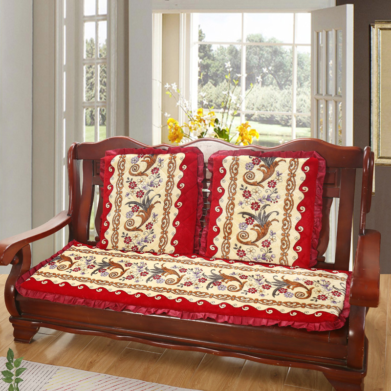2022新款冬季沙发垫（长条） 双人：53*106cm 凤尾花-红