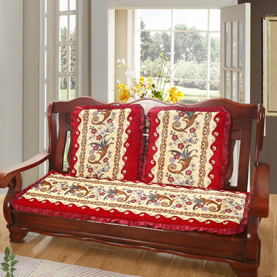 2022新款冬季沙发垫（长条） 双人：53*106cm 凤尾花-红