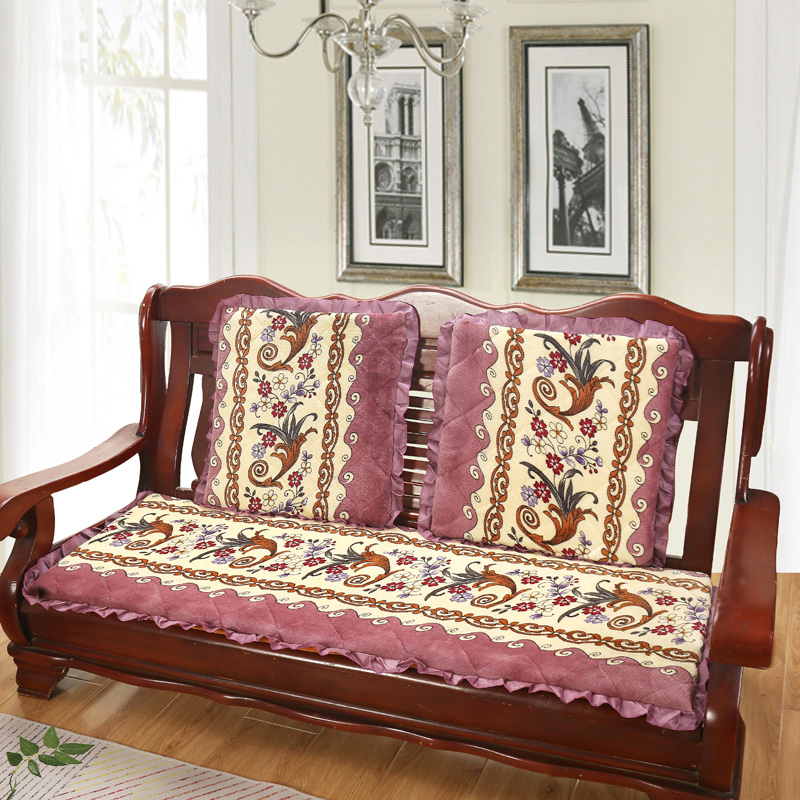 2022新款冬季沙发垫（长条） 双人：53*106cm 凤尾花-紫